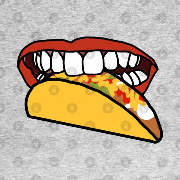 Food For Mouth With Red Lips and White Teeth Eating Taco by ellenhenryart